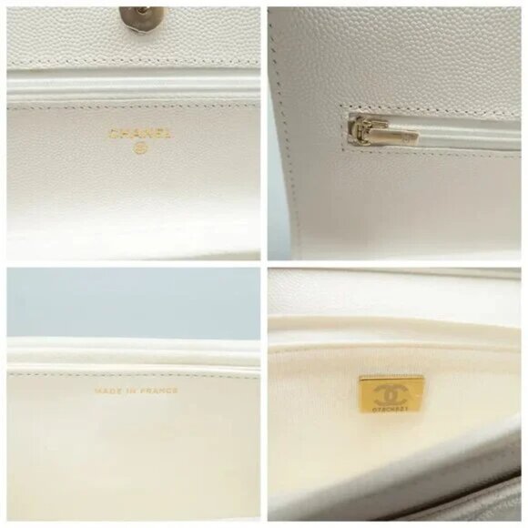 100% Authentic CHANEL Wallet on Chain White Leather Shoulder Bag 3536-083024 - Picture 11 of 12